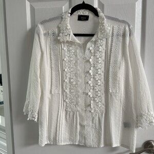 Vici White Blouse with Bib Collar and Lace Details